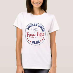 Camiseta Parecia Bom Daqui Azul Engraçado Softll Dia de Jog