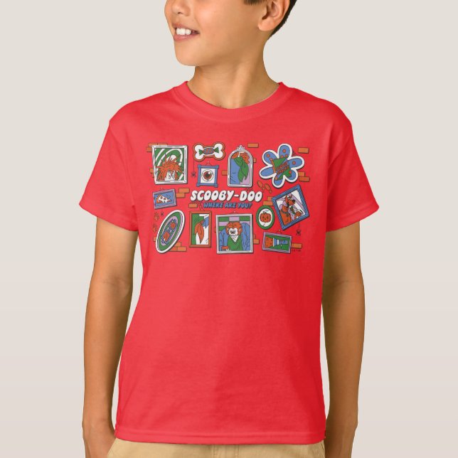 Camiseta Parede de Quadros de Halloween do Scooby-Doo (Frente)