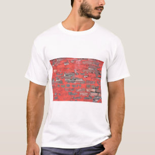 Camiseta Parede de tijolos com pintura vermelha de descasqu