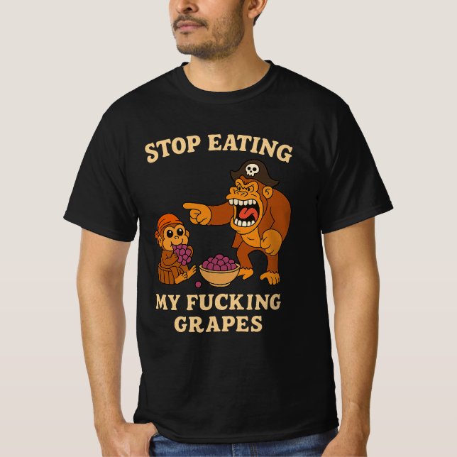 Camiseta Parem De Comer Os Meus Jogos De Macaco Com Uvas Qu (Frente)