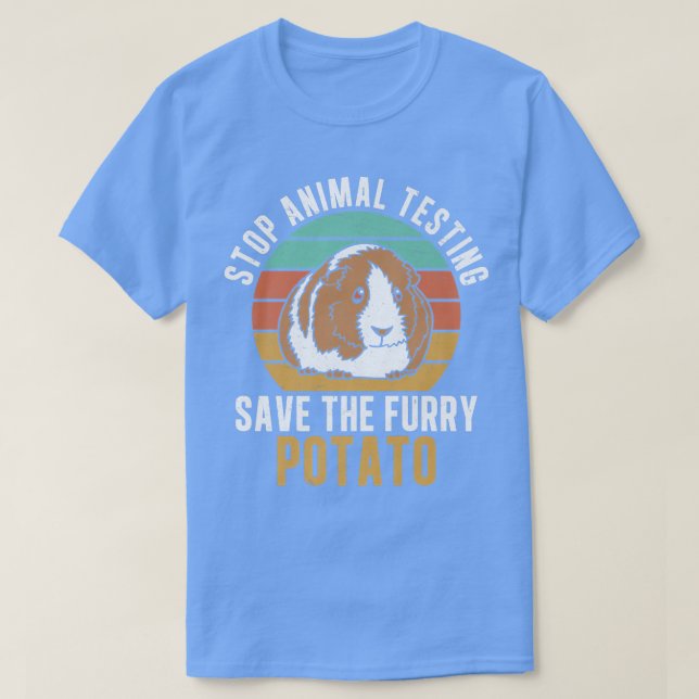 Camiseta Parem De Testar Animais De Batata De Furto Engraça (Frente do Design)