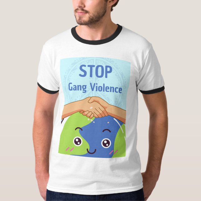Camiseta Parem o aperto de mão de violência de gangues pela (Frente)