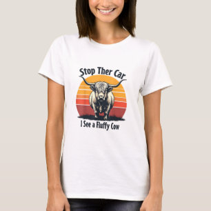 Camiseta Parem o carro que vejo a vaca fluffy na costa do a
