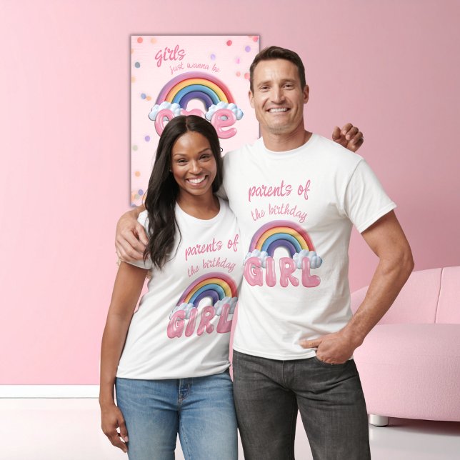 Camiseta Parents Birthday Girl Rainbow First Birthday (Criador carregado)