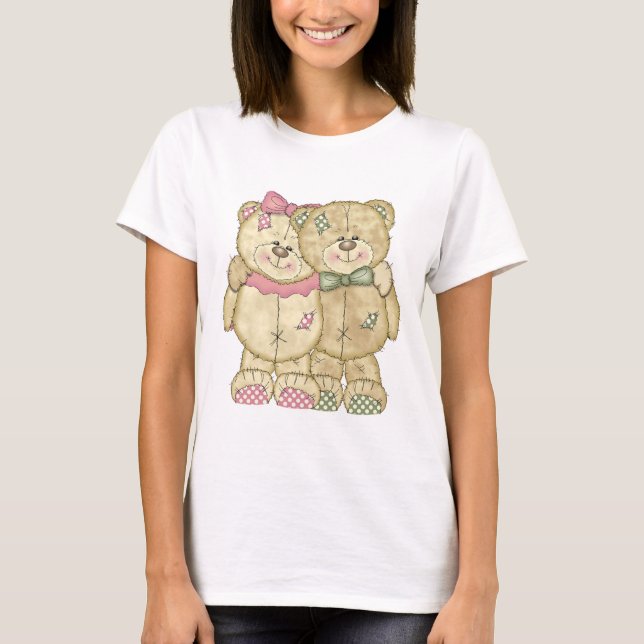 Camiseta Pares do urso de ursinho - cores originais (Frente)
