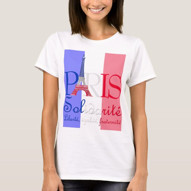 Camiseta Paris Bandeira Francesa Torre Eiffel Solidarité Li (Frente)