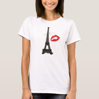Camiseta "Paris Beija" Camada Flores de Bella, Cima, Branco
