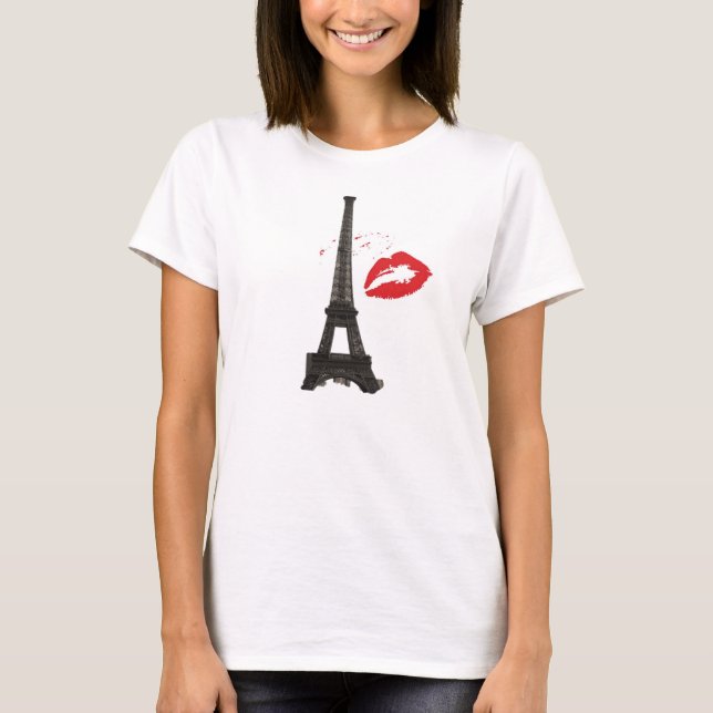 Camiseta "Paris Beija" Camada Flores de Bella, Cima, Branco (Frente)