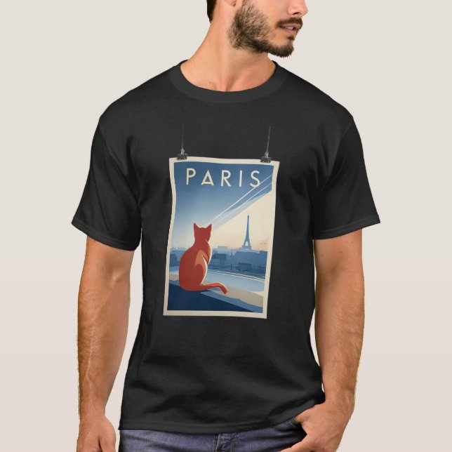 Camiseta Paris Cat Skyline – Minimal Travel Print (Frente)