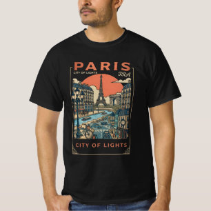 Camiseta Paris Cidade da Luz Cartaz de Arte Retro Torre Eif