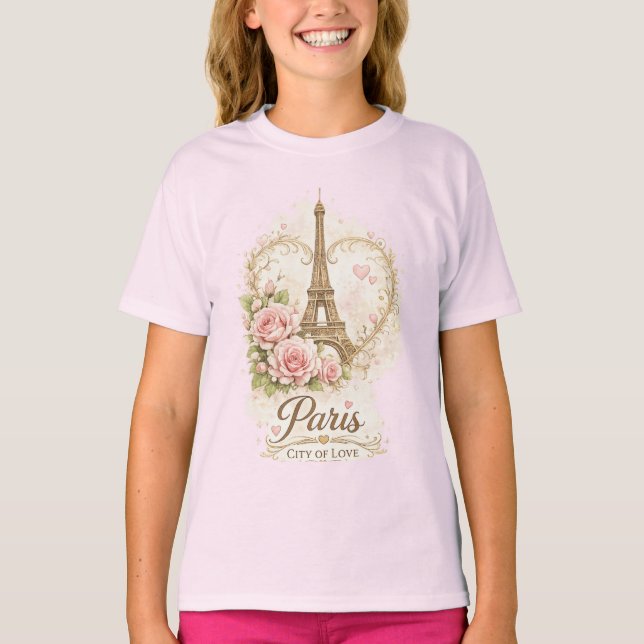 Camiseta Paris City of Love Eiffel Tower Floral T-Shirt (Frente)