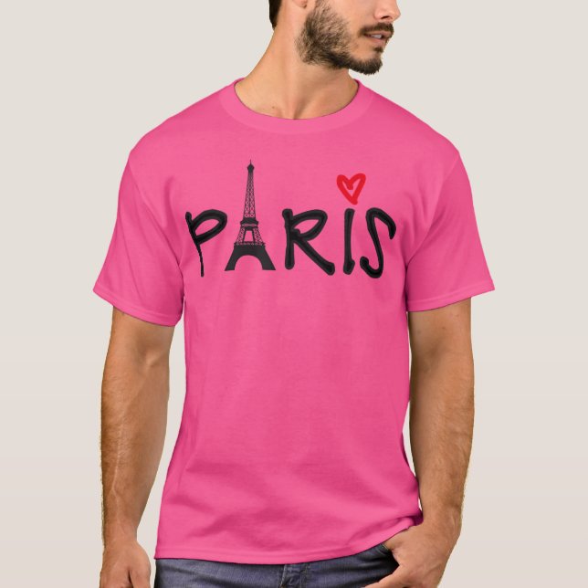 Camiseta Paris Com Torre Eiffel E Coração Vermelho (Frente)