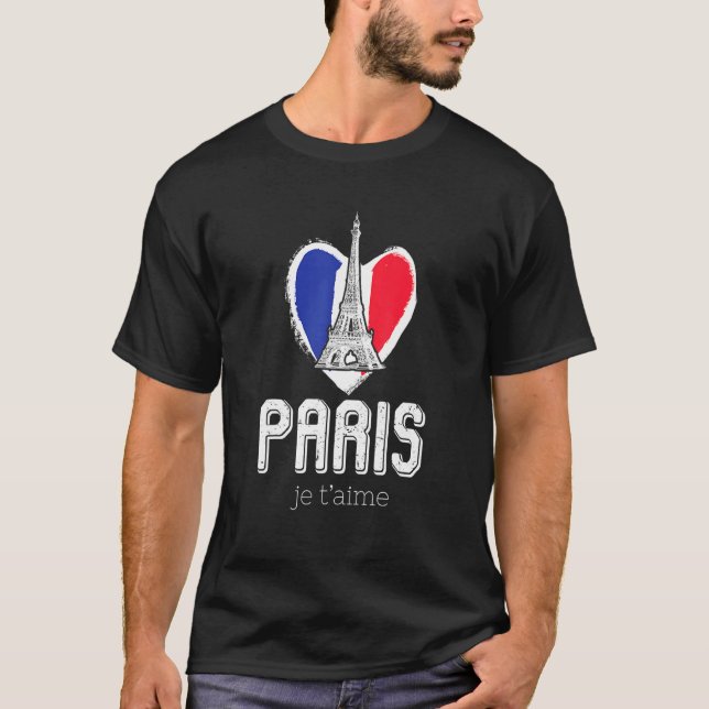 Camiseta Paris Eiffel Tower French Flag Sign Of Love I Love (Frente)