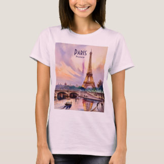 Camiseta Paris Eiffel Tower Travel Watercolor Custom Text