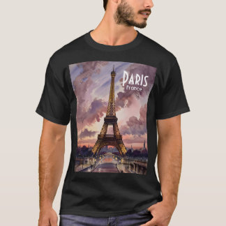 Camiseta Paris Eiffel Tower Twilight Watercolor Custom Text