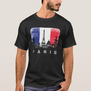 Camiseta Paris França City Skyline Vintage French Flag Eiff