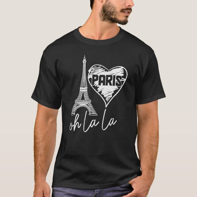 Camiseta Paris França Oh La Eiffel Tower Heart Bonito 1 (Frente)