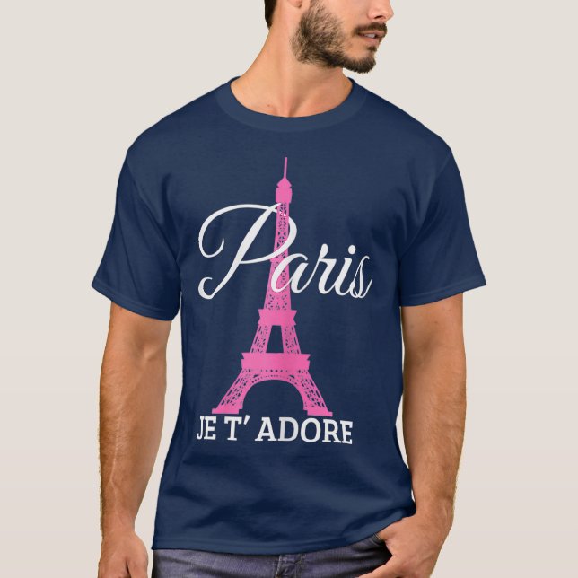Camiseta Paris Je Tadore França Torre Rosa Eiffel, Presente (Frente)