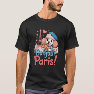 Camiseta Paris Poodle Croissant Cute France Kids Girls Boys