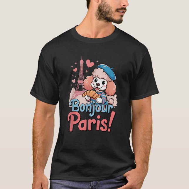 Camiseta Paris Poodle Croissant Cute France Kids Girls Boys (Frente)