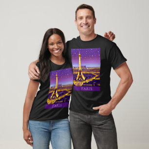 Camiseta Paris sob um céu estrelado roxo