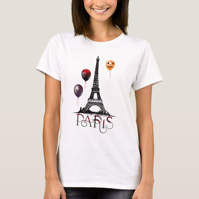 Camiseta Paris, Torre Eiffel e Balões de Halloween (Frente)