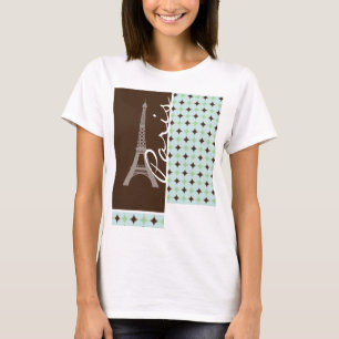 Camiseta Paris; Torre Eiffel; Verde prudente & Brown
