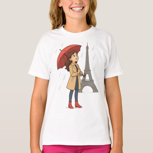 Camiseta Parisian Wonder" – Dziewczyna z parasolką pod Wież (Frente)