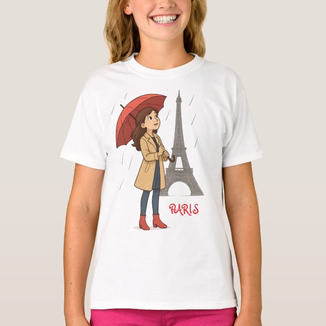 Camiseta Parisiense Wonder" - Dziewczyna z parasolkcaria po (Frente)