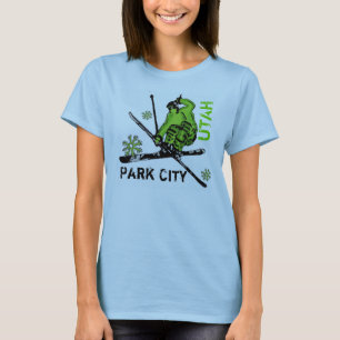 Camiseta Park City Utah, esquiador verde