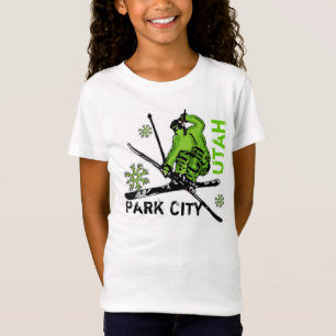 Camiseta Park City Utah jogando esquiadores verdes