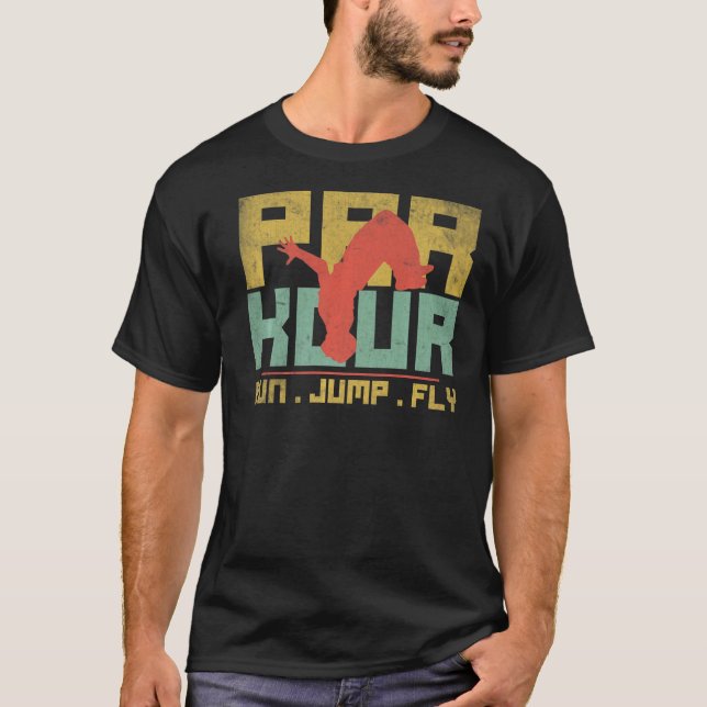 Camiseta Parkour Run Jump Fly Modern Outdoor Hobby Retro (Frente)