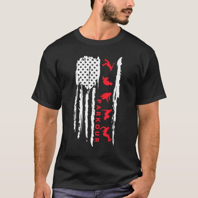 Camiseta Parkour silhouette US flag graphic Parkour (Frente)