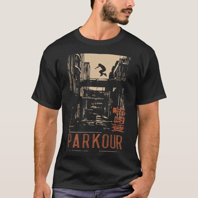 Camiseta PARKOUR Urban Action Silhouette Poster | Retro (Frente)