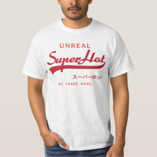Camiseta Paródia super quente irreal, vermelha e laranja