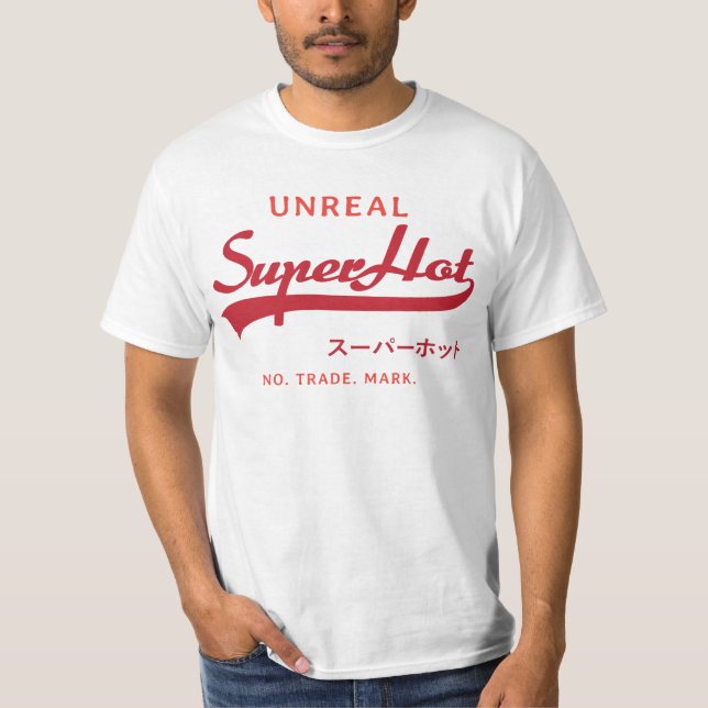 Camiseta Paródia super quente irreal, vermelha e laranja (Frente)