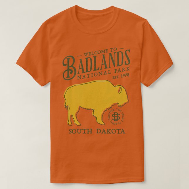 Camiseta Parque Nacional Badlands South Dakota Bison Hiking (Frente do Design)