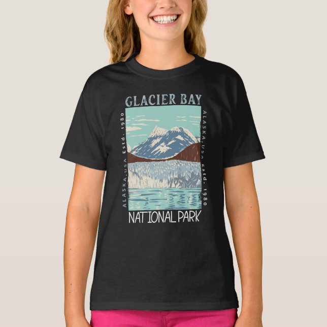 Camiseta Parque Nacional da Baía de Glacier Alaska Retro Di (Frente)