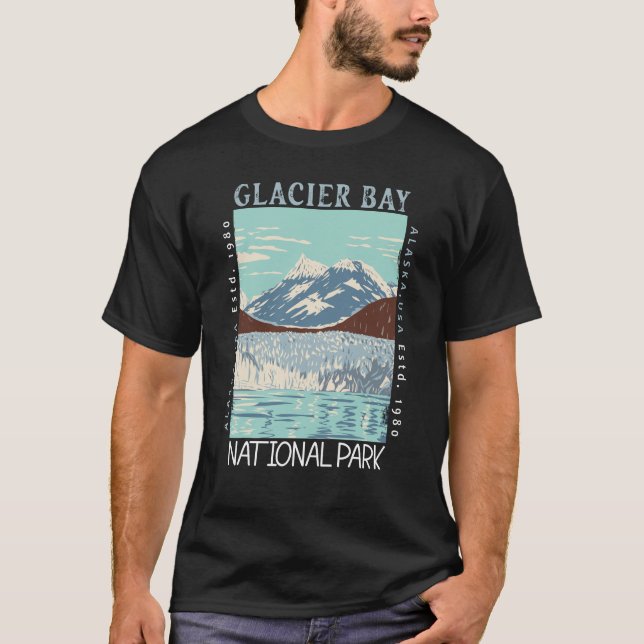 Camiseta Parque Nacional da Baía de Glacier Alaska Retro Di (Frente)