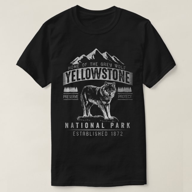 Camiseta Parque Nacional da Cinza Vintage Wolf Yellowstone (Frente do Design)