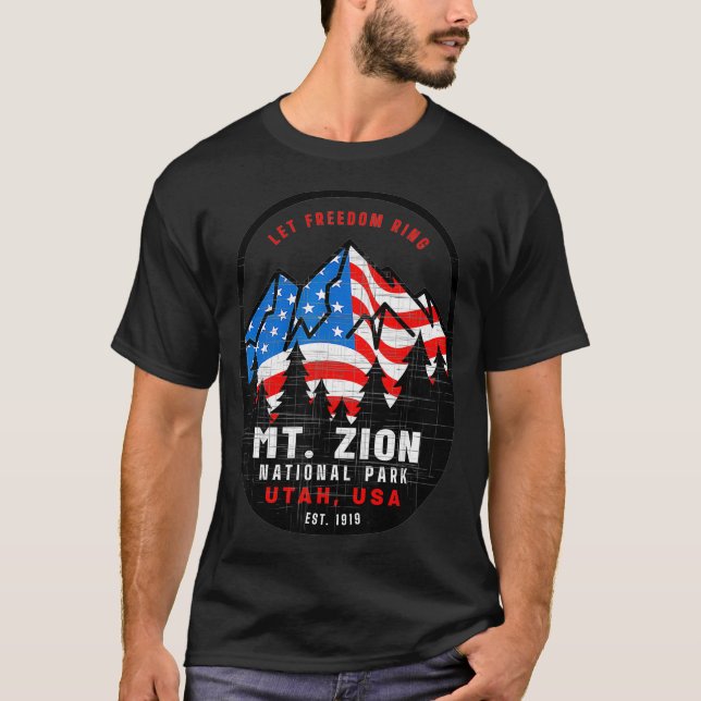 Camiseta Parque Nacional do Mt Zion Patriótico 4 de julho V (Frente)