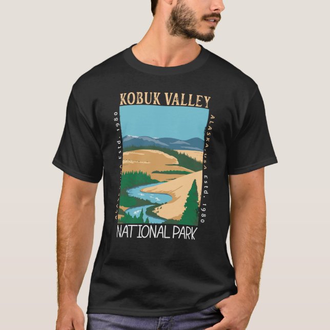 Camiseta Parque Nacional do Vale do Kobuk, Alasca, Retro Di (Frente)