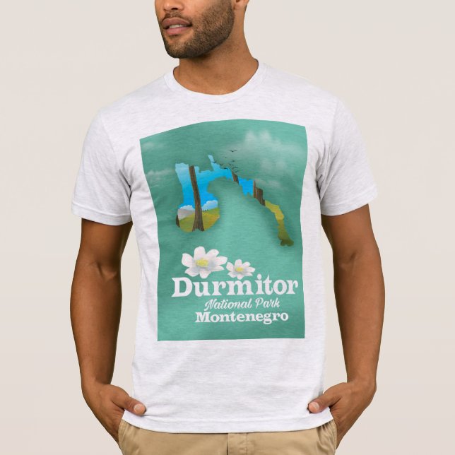 Camiseta Parque Nacional Durmitor, mapa do Montenegro (Frente)