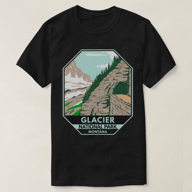 Camiseta Parque Nacional Glacier indo para a Sun Road Monta (Frente do Design)