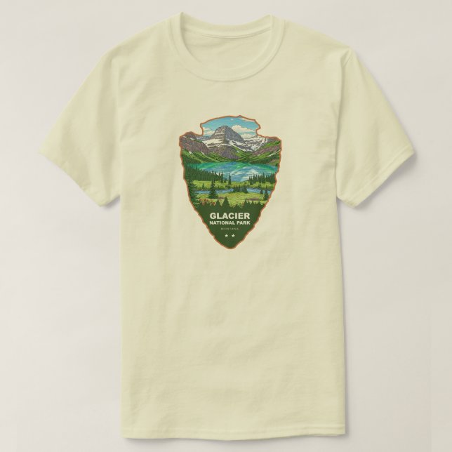 Camiseta Parque Nacional Glacier Montana Arrowhead (Frente do Design)