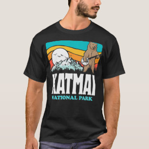 Camiseta Parque Nacional Katmai Retro Alaska Montanhas Banj