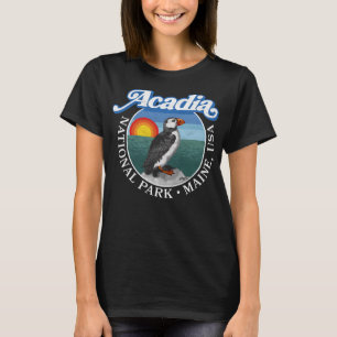 Camiseta Parque Nacional Retro Acadia Vintage Maine Puffin