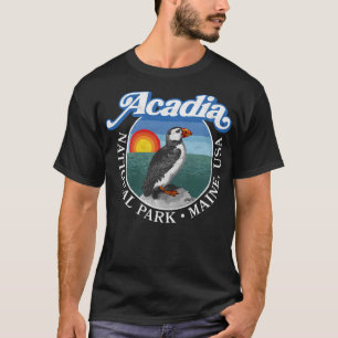 Camiseta Parque Nacional Retro Acadia Vintage Maine Puffin