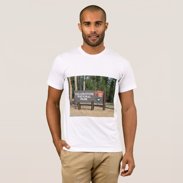 Camiseta Parque Nacional Yellowstone, placa, Wyoming, EUA (Frente Completa)