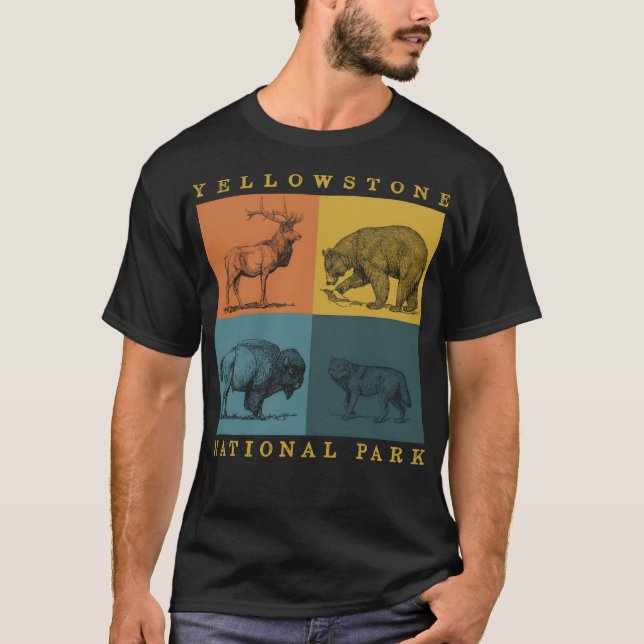 Camiseta Parque Nacional Yellowstone Retro Animais Elk Biso (Frente)